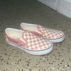 Vans Pink/Salmon Checkered Slip-On Shoes